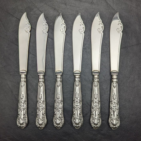 1936 British vintage sterling silver handle cutlery 6x2 & server set in wooden box